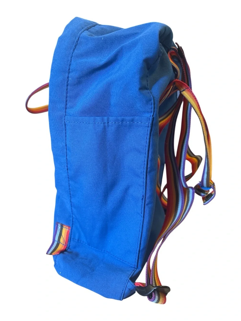 Fjallraven Kanken Mini Royal Blue Backpack with Rainbow Straps